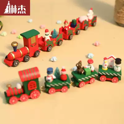 Linger Christmas tree scene layout small train Christmas decoration ornaments Christmas gift children wooden train