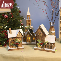 Linjie 2020 new Wooden Christmas decorations with lights Wooden Christmas set decorations accessories Christmas