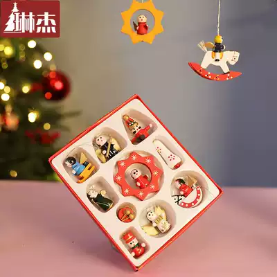 Linjie 2021 new wooden Christmas old man Christmas tree decorations set wood painted snow old man pendant