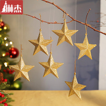 Lin Jie 8CM Golden Christmas Tree Decorations Stars Christmas Decorations Hanging Decorations Christmas Five-pointed Star decorations