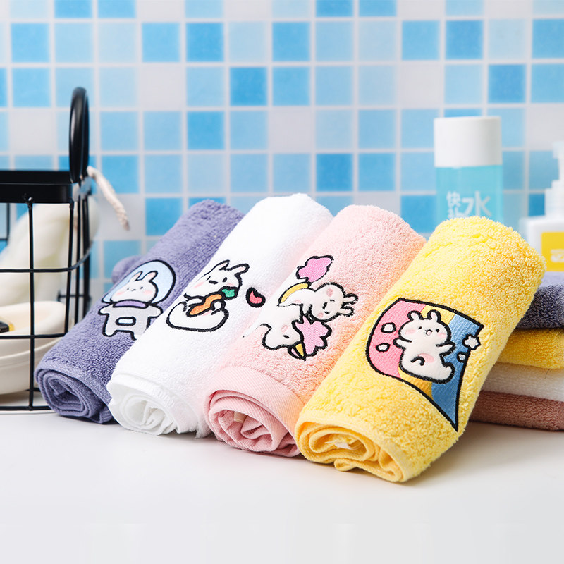 Rabbit Embroidered towel Pure cotton soft face wash Household water absorbent wool cotton men's and women's thickened face towel