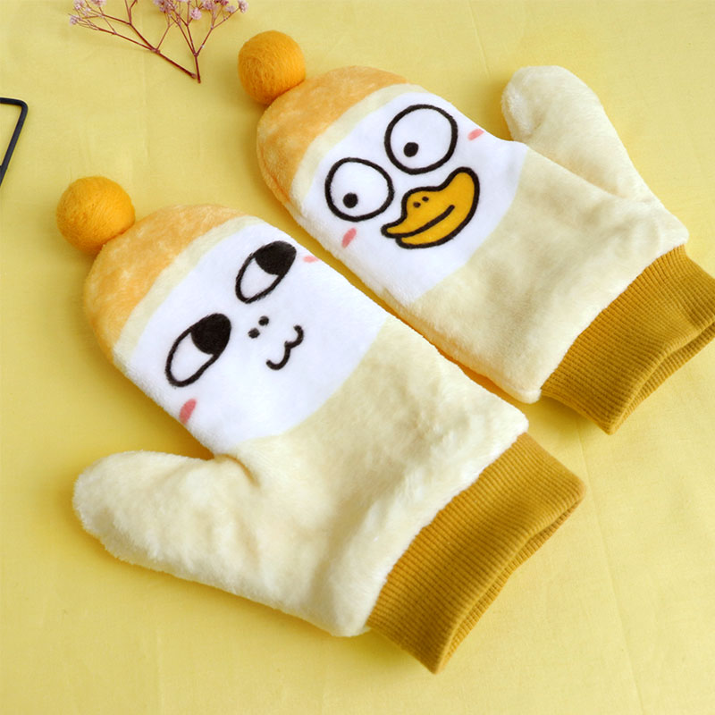 Room Pint Original Glove Female Winter Warm Student Couple Plus Suede Thickened Little Liu Duck Cute Cartoon Ins wind gloves