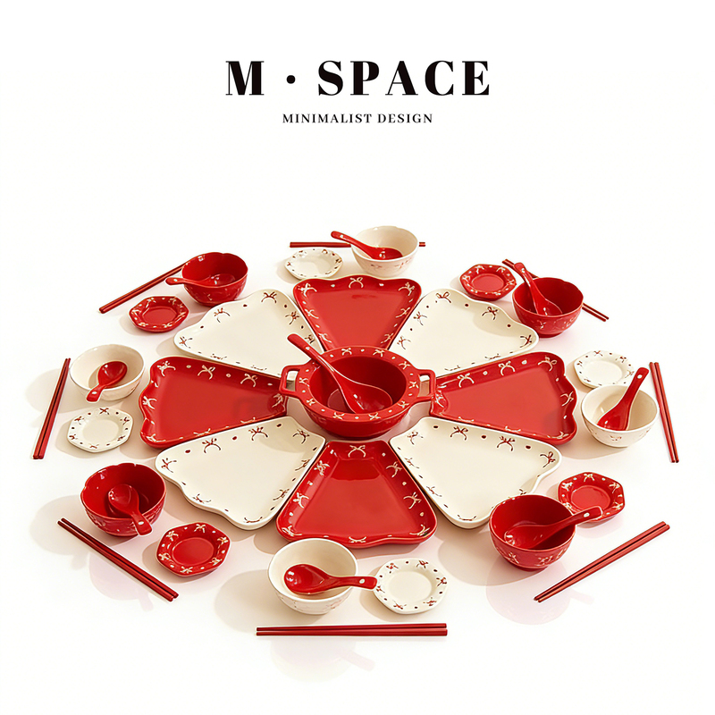 Reunion Dinner Tableware Plates and Bowls for Home Use 2026 New Dish Set Combination Fan-Shaped Round Table Platter Tableware Set