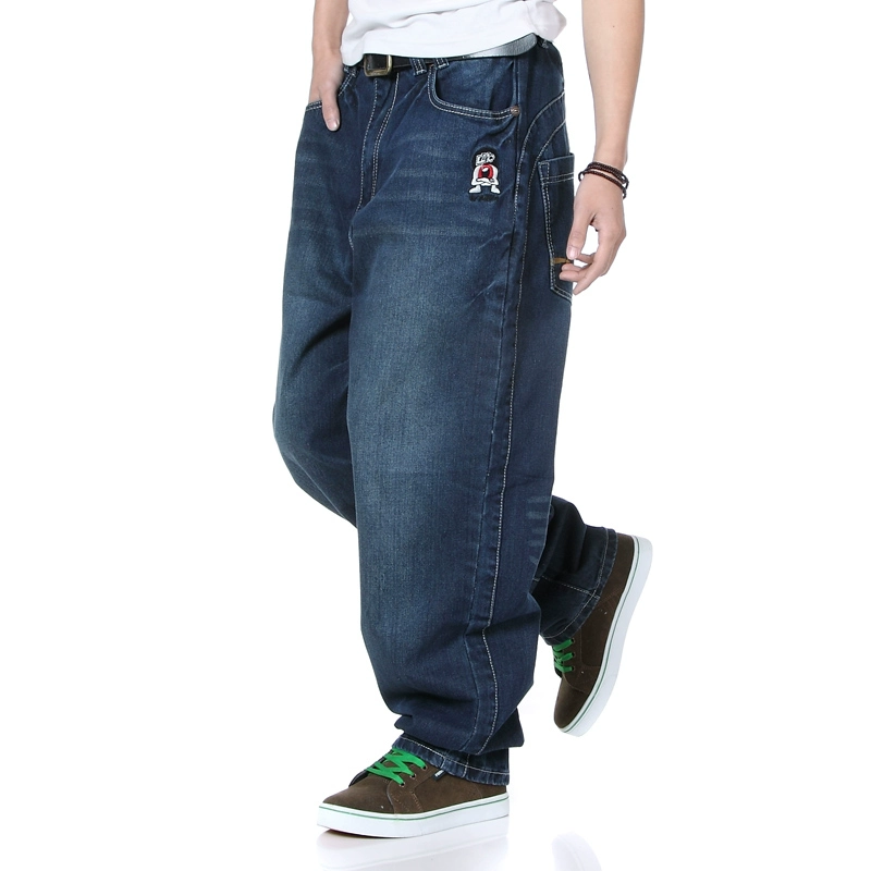 Quần tây nam size cực lớn Chất béo cộng với quần jean béo Mờ hip hop đường phố trơn tuột quần trơn quần denim quần thủy triều