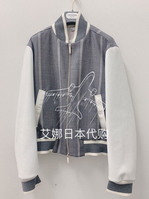 Thom Browne 20 Autumn Winter New TB Pull Chain Splicing Stripe Casual Long Sleeve Leather Jacket Jacket Man