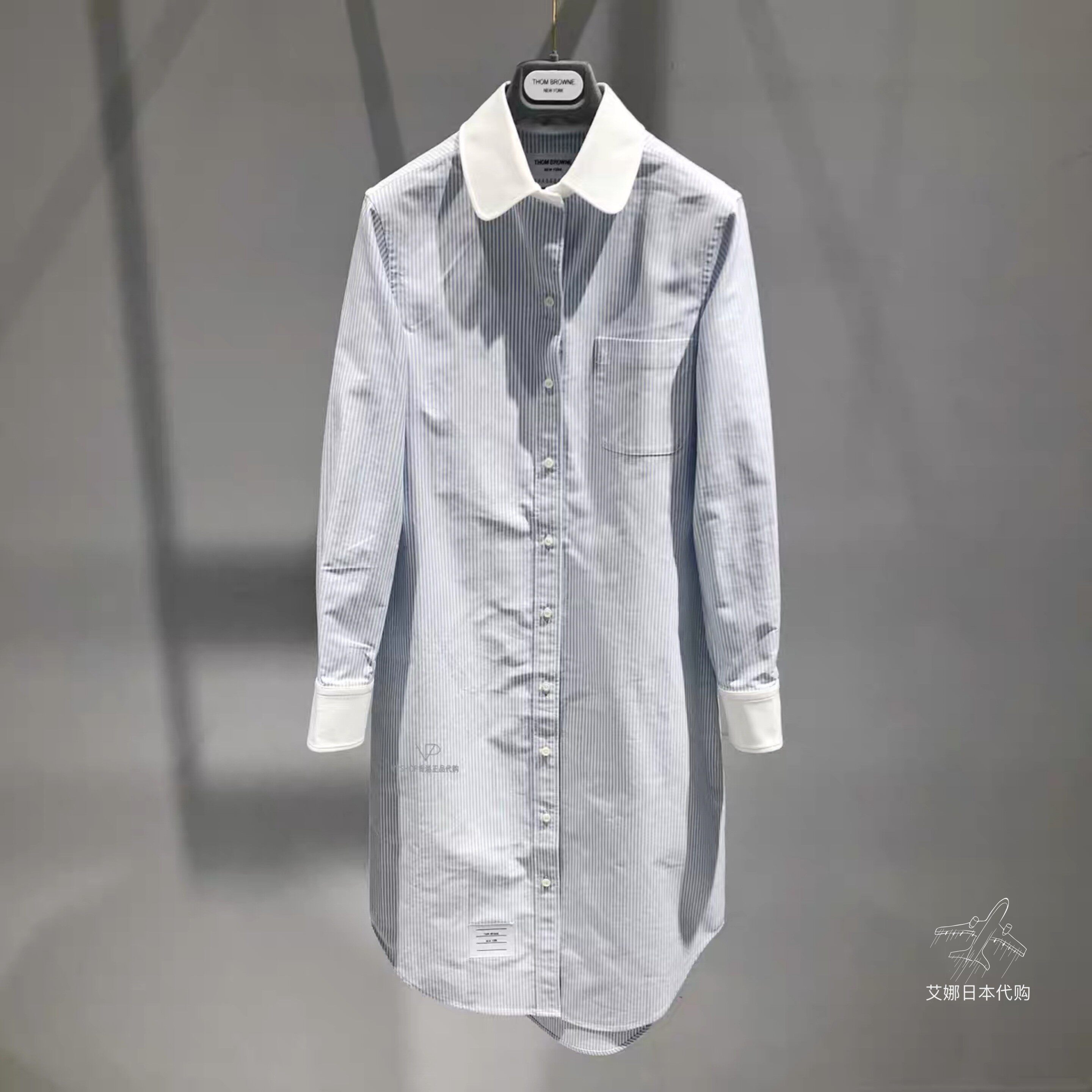 (Aina Day) Thom Browne 2020 Spring/Summer New Light Grey Striped Shirt Dress