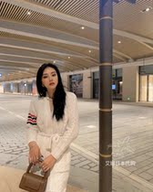 Aina Ridai Thom Browne 20 TB ladies long wool blue cardigan classic horizontal bar