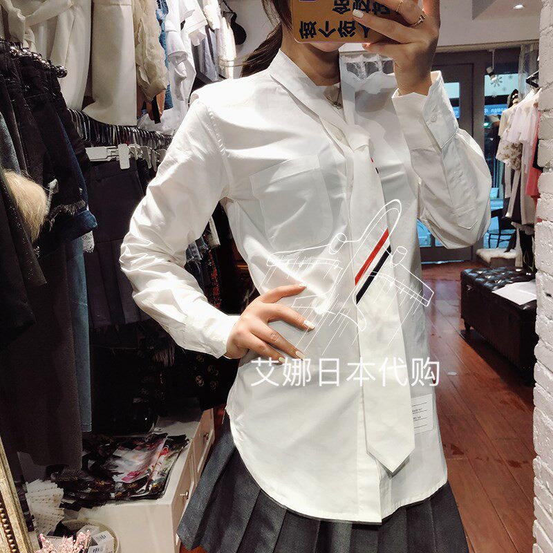 (Ina Nidai) ThomBrowne 20 Spring/Summer TB Tie Striped Oxford Poplin Long Sleeve Shirt