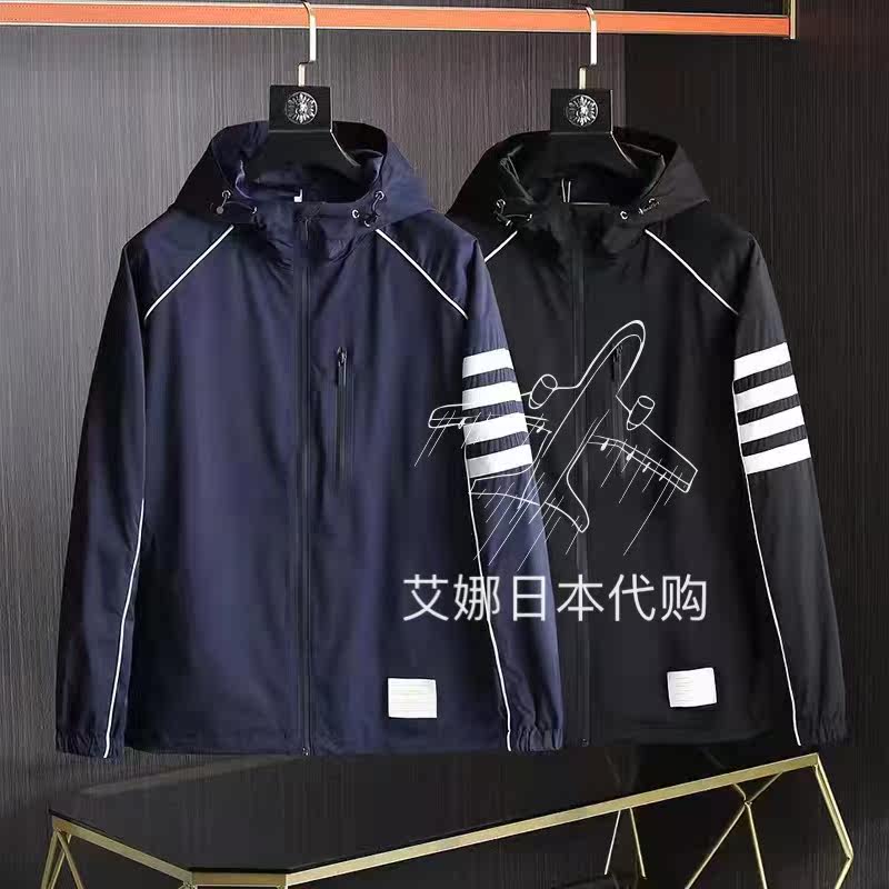 Aina Day Thom Browne21 autumn and winter four-bar windbreaker jacket stand collar slim loose jacket men's