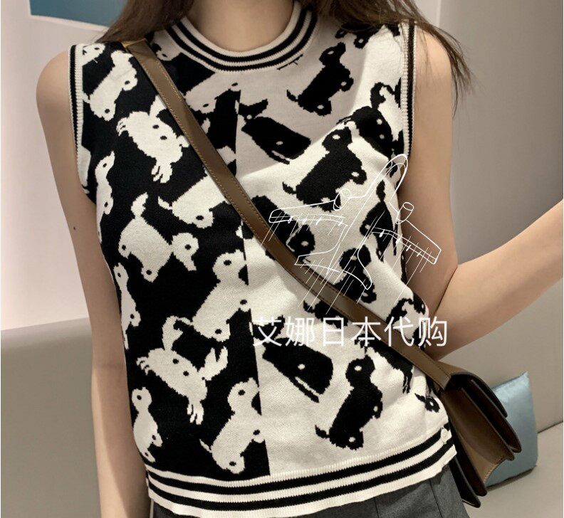 Aina day thom browne20 spring and summer new TB puppy pattern women's color matching knitted sleeveless vest