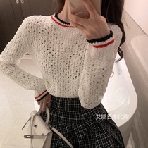 thom browne sweater striped color cut-out wool blend round neck pullover knit top women