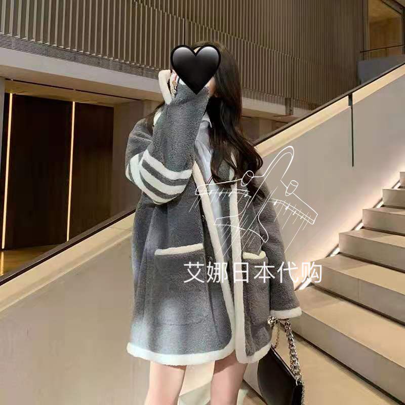 Thom Browne TB autumn and winter thickened mid-length woolen coat lamb velvet loose coat women's top