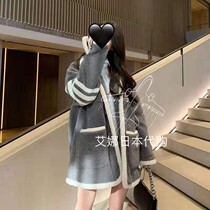 Thom Browne TB autumn winter thickened with a long fur coat lamb suede loose large coat female blouse