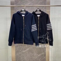 Thom Browne21 autumn and winter New TB waffle four-bar hooded zipper sweater for men and women