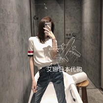 Aina Day Thom Browne 20 spring and summer TB Ouyang Nana with the same short-sleeved striped contrast color knitted T-shirt