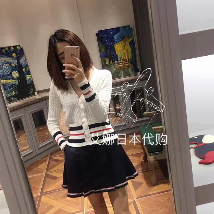 (Ina Nidai) Thom Browne white knitted cardigan hollow wool V-neck knitted sweater jacket - Taobao