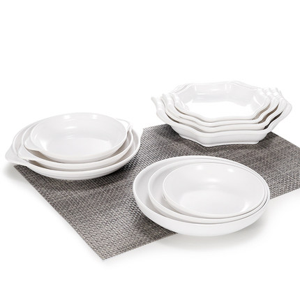 Commercial white A5 melamine imitation porcelain deep dish plastic round dish dish dining room restaurant plate dinner plate soup plate steamed vegetables