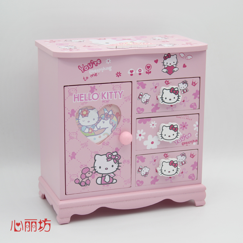 Children's jewelry box Princess kitty cute wooden multi-drawer storage box Small exquisite dressing box Hair accessories storage