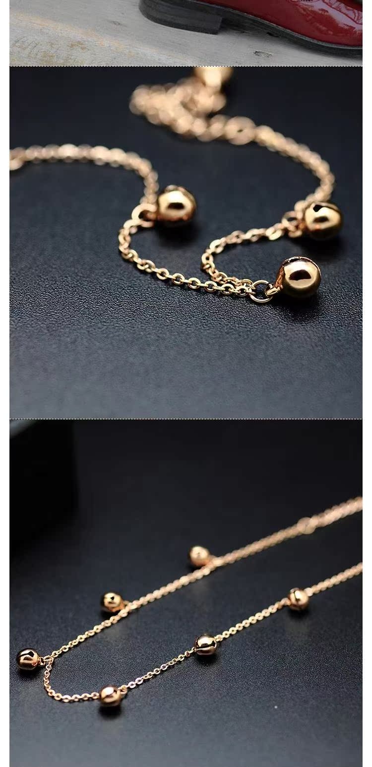 Phiên bản tiếng Hàn của chiếc vòng nhỏ chuông tươi nhỏ vòng chân nữ bằng thép titan mạ vàng hồng 18K trang sức phụ kiện Hàn Quốc lắc chân vàng trắng