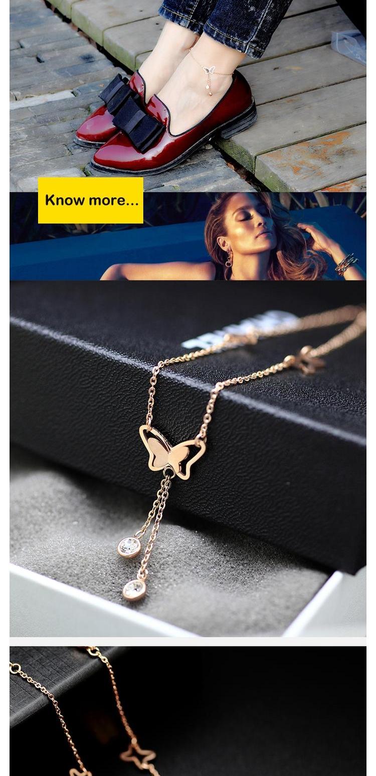 Phiên bản Nhật Bản và Hàn Quốc bằng vàng hồng 18K thanh lịch khí chất bướm bướm bằng thép titan vòng chân nữ rhinestone mặt dây tua rua đơn giản lắc chân nữ bạc ta