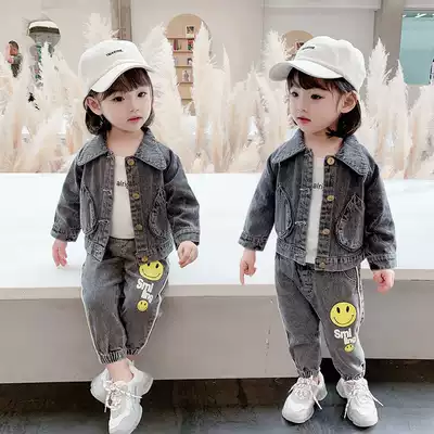 Girl spring suit 2021 New Fashion children Net red spring and autumn clothes foreign school girl baby cowboy two-piece set