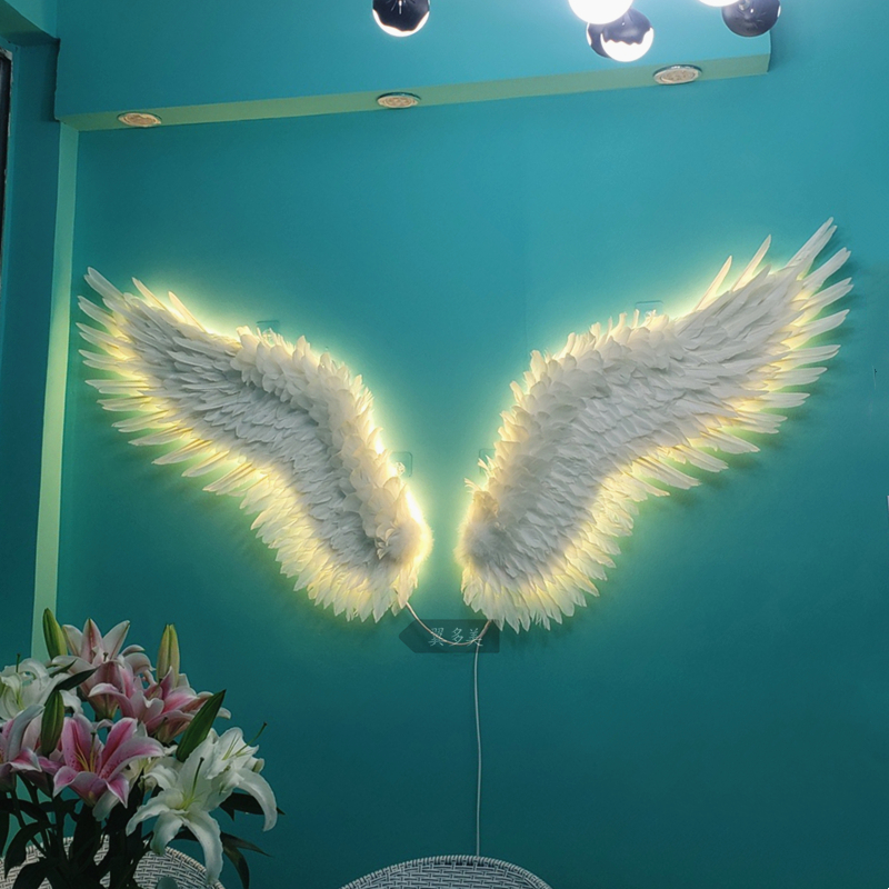 Xiaohongshu lovelorn vibrato net red wall photo milk tea background decoration angel feather white wings punch card props