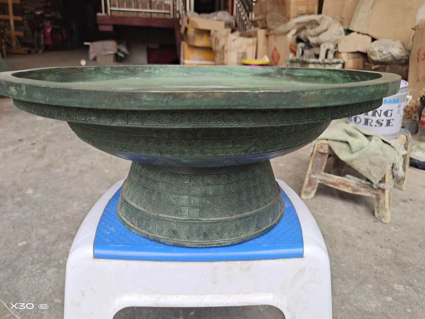 Antique bronze ware heavy ring tattoo tray raw pit light leather pendulum pieces Antique Clapping and Theatrical Props   