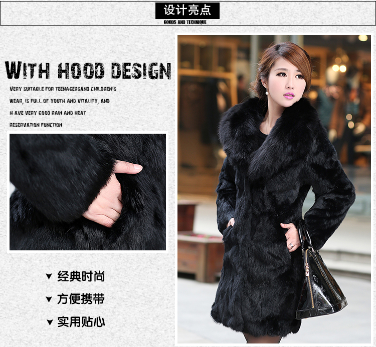Fox fur collar rabbit fur áo khoác cỏ nữ coat trùm đầu đoạn dài 18 mùa đông kích thước lớn mẹ nạp chống mùa fur mẫu áo lông cừu đẹp