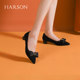 Hazen spring new pointed bow sheep suede single shoes women's leather shoes thick heel black work shoes HS237912