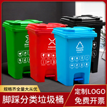 Outdoor garbage classification trash can large commercial with cover with wheel foot tread red blue green gray Hotel school Factory