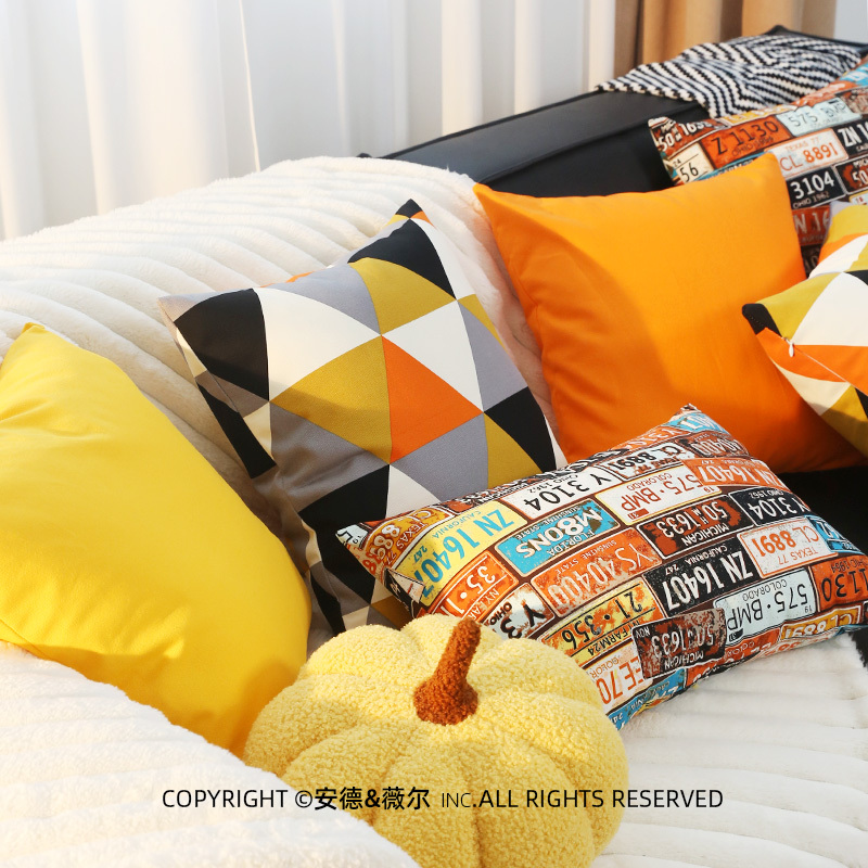 Retro Style Warm-Toned Pillowcase for Living Room Sofa, Bedroom, Sunshine Orange Pillow Cushion, Pure Cotton Printed Cushion for Homestay