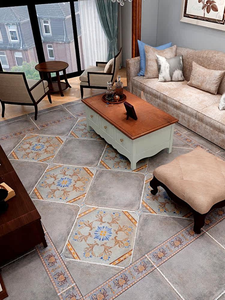 Fish love sugar American country blue kitchen powder room antique tiles 600 pastoral vintage floor tiles