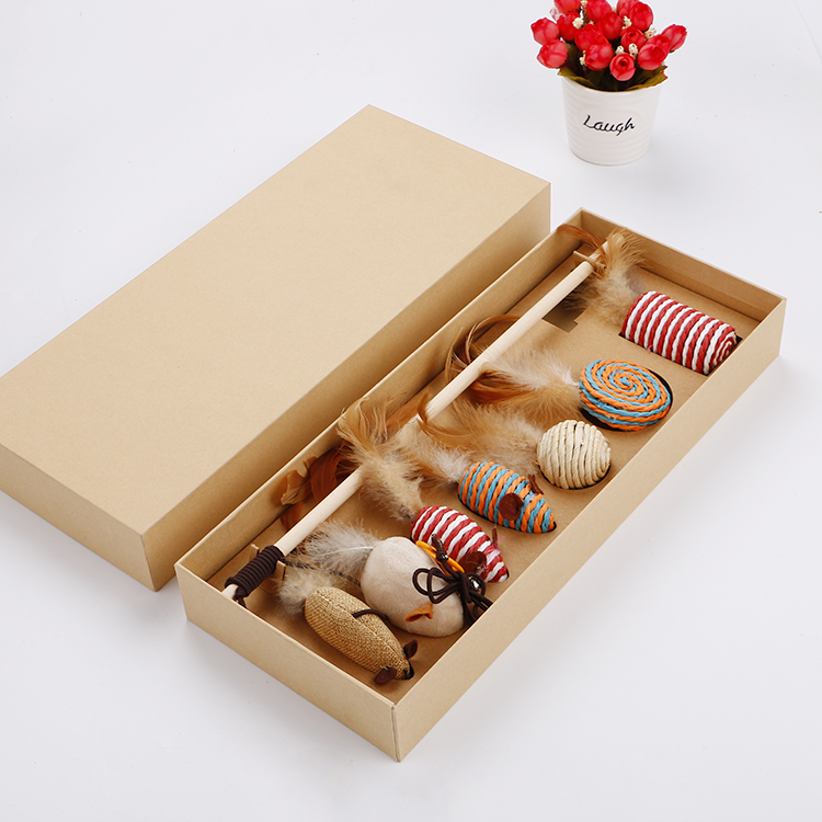 Teasing Cat Sticks 7 Pieces Of Cat Toy Mountain Chicken Feathers Teasing Cat Stick Package Gift Box Complete Set Of Kitty Toys