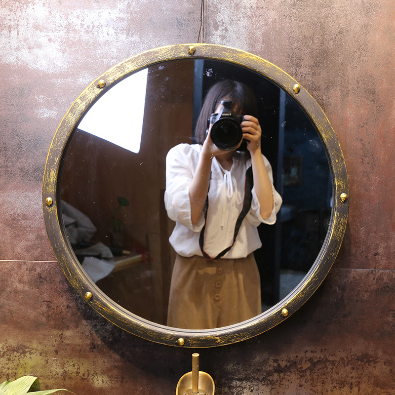 Ka Tempo Retro Iron Art Wash Basin Mirror Dressing Room Make Old Antique Chinese Style Round Table Basin Bathroom Mirror