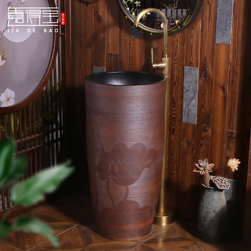 Chinese ceramic column basin upright type washbasin integrated basin balcony outdoor upright washbasin floor type column basin