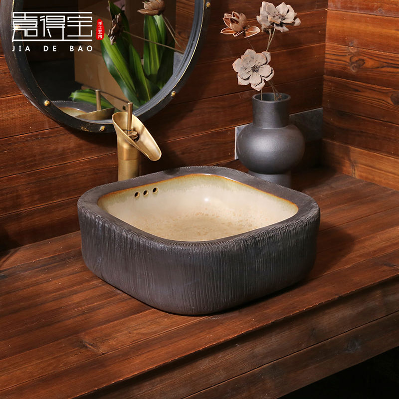Jingdezhen Art Countertop Basin Powder Room Ceramic Washbasin Square Antique Basin Creative Washbasin Home