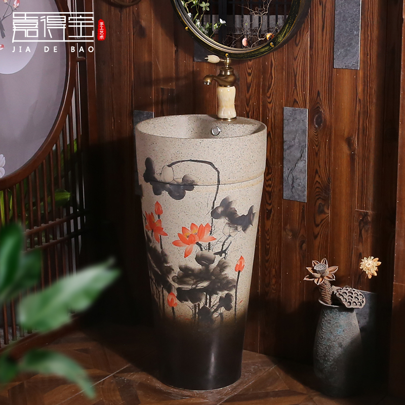 Imitation ancient column type washbasin ceramic floor type upright post basin Outdoor integrated table basin Courtyard Balcony Washbasin