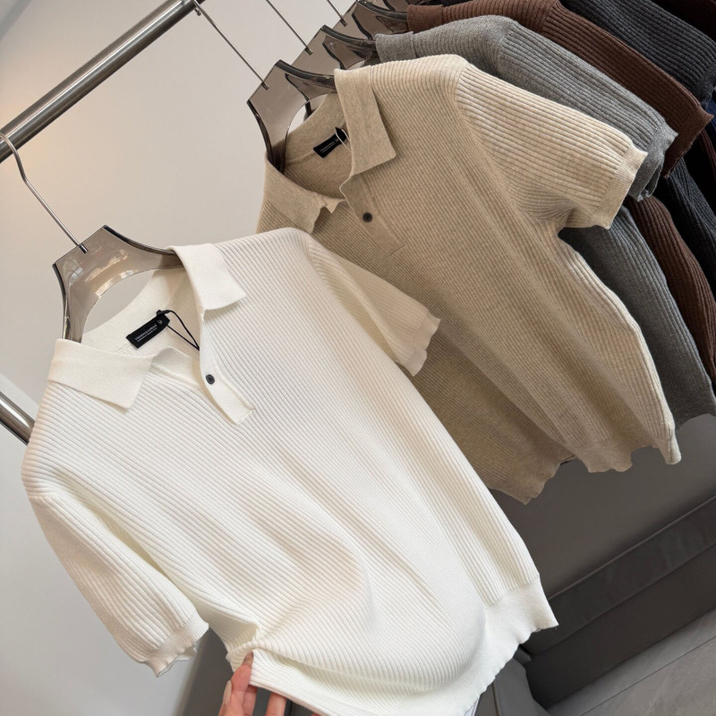 Summer Style Old Money Texture Knit Polo Shirt for Men, Casual Style, Turn-Down Collar, Short-Sleeved, Comfortable and Breathable Sweater Summer Style Old Money Texture Knit Polo Shirt for Men, Casual Style, Turn-Down Collar, Short-Sleeved, Comfortable and Breathable Sweater