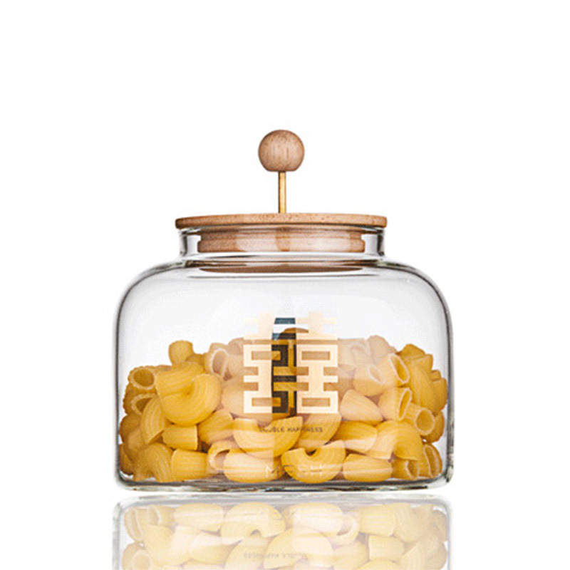 Wushewulingluling Double Happiness Storage Jar Small Glass Bottle Practical Sealed Jar Creative Wedding Gift