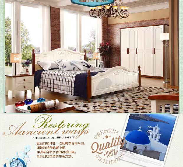 Nội thất phòng ngủ kết hợp gói đồ nội thất bằng gỗ rắn Địa Trung Hải Nước Mỹ tủ quần áo đôi giường sáu hoặc sáu nội thất phòng khách
