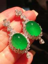 Natural ice seed Zhengyang green egg noodles jade earrings Myanmar a goods 18K gold inlaid green earrings female