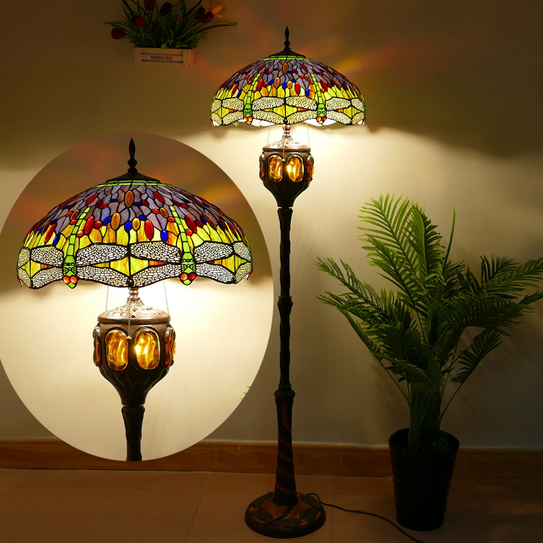 European and American Style Retro Living Room Floor Lamp 20inch Villa Hotel Creative High-End New Chinese Style Tiffany Floor Lamp