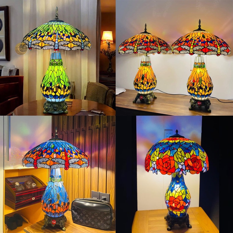 Southeast Asian American Retro Art Decorative Table Lamp for Bar and Living Room, Handmade Stained Glass Dragonfly Mother-And-Child Table Lamp Southeast Asian American Retro Art Decorative Table Lamp for Bar and Living Room, Handmade Stained Glass Dragonfly Mother-And-Child Table Lamp