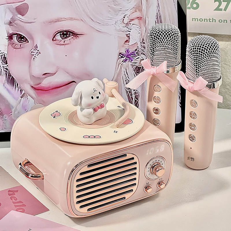 Karaoke Bluetooth Speaker Wireless with Microphone Integrated Microphone High-Quality Sound Home Birthday Gift for Girls and Children