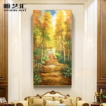 Nordic hand-painted oil painting Fortune deer hanging painting European living room decoration painting Entrance vertical version of the aisle landscape restaurant mural