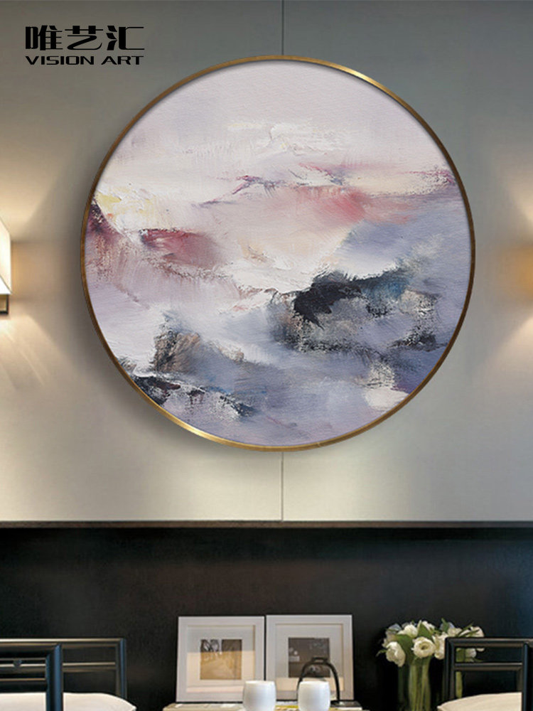 Hand-painted new Chinese mural Entrance wall round decorative painting Living room dining room hanging painting Abstract oil painting Modern simplicity
