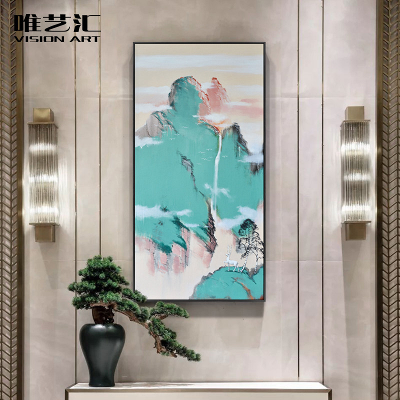 Hand-painted landscape oil painting Chinese style large living room decorative painting vertical corridor hanging painting home porch decorative painting