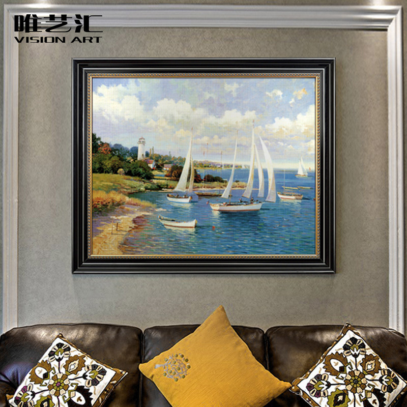 Pure Hand Painted Nordic Wind American Scenic Sailing Oil Painting A Sails Smooth Living Room Background Wall Decoration Painting Genguan Hanging Paintings