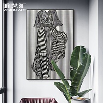 Fashion catwalk hand-painted sandstone painting Entrance mural living room hanging painting Modern simple soft decoration design company hanging painting