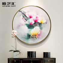 New Chinese soft dress light luxury hand-painted round oil painting Magnolia porch decoration hanging painting corridor aisle flower blossom rich